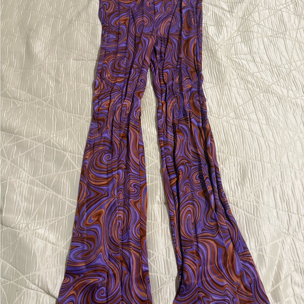 Zara Purple and Brown Swirl Wide Leg Pants